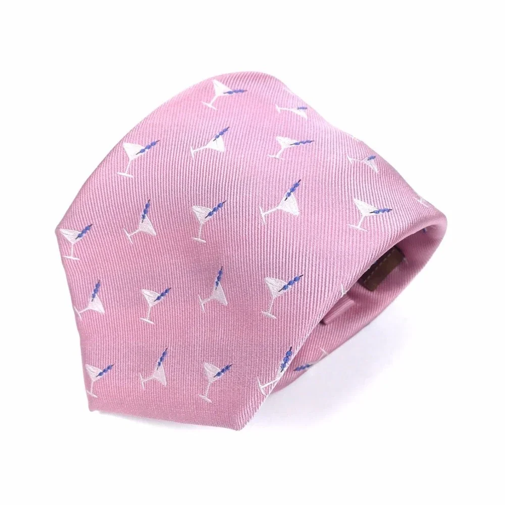 Tasso Elba Men's Tie 100% Silk Tie Handmade Pink Blue Martini Drinks Necktie